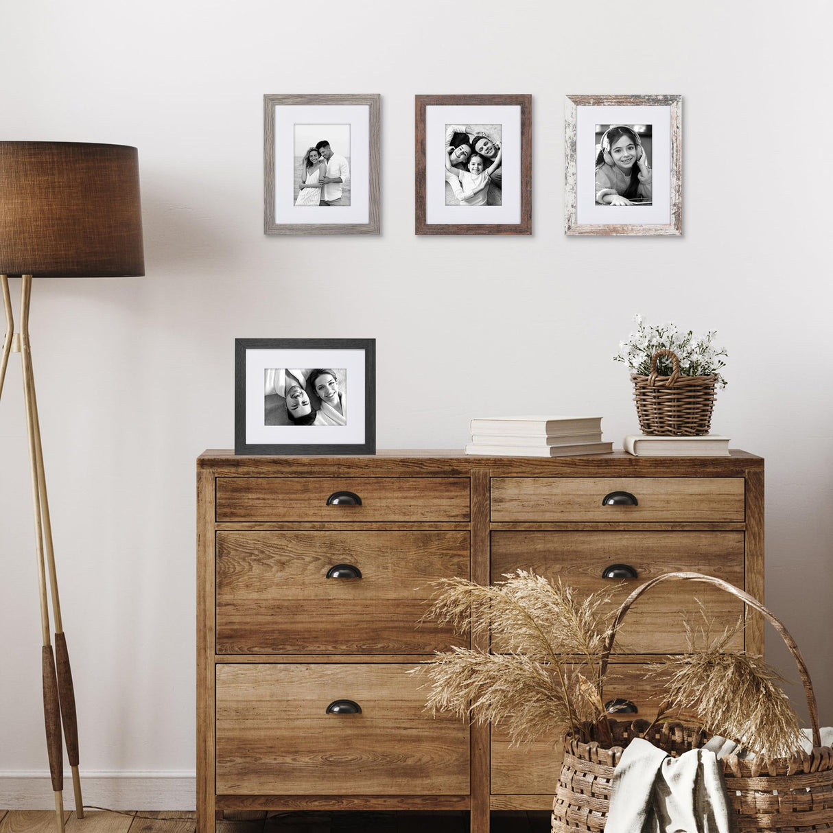 Americanflat Rustic 8x10 Picture Frame Set of 4 - Use as 5x7 Picture Frame with Mat or 8x10 Frame Without Mat - Photo Frame with Textured Engineered Wood, Shatter Resistant Glass, and Easel Americanflat