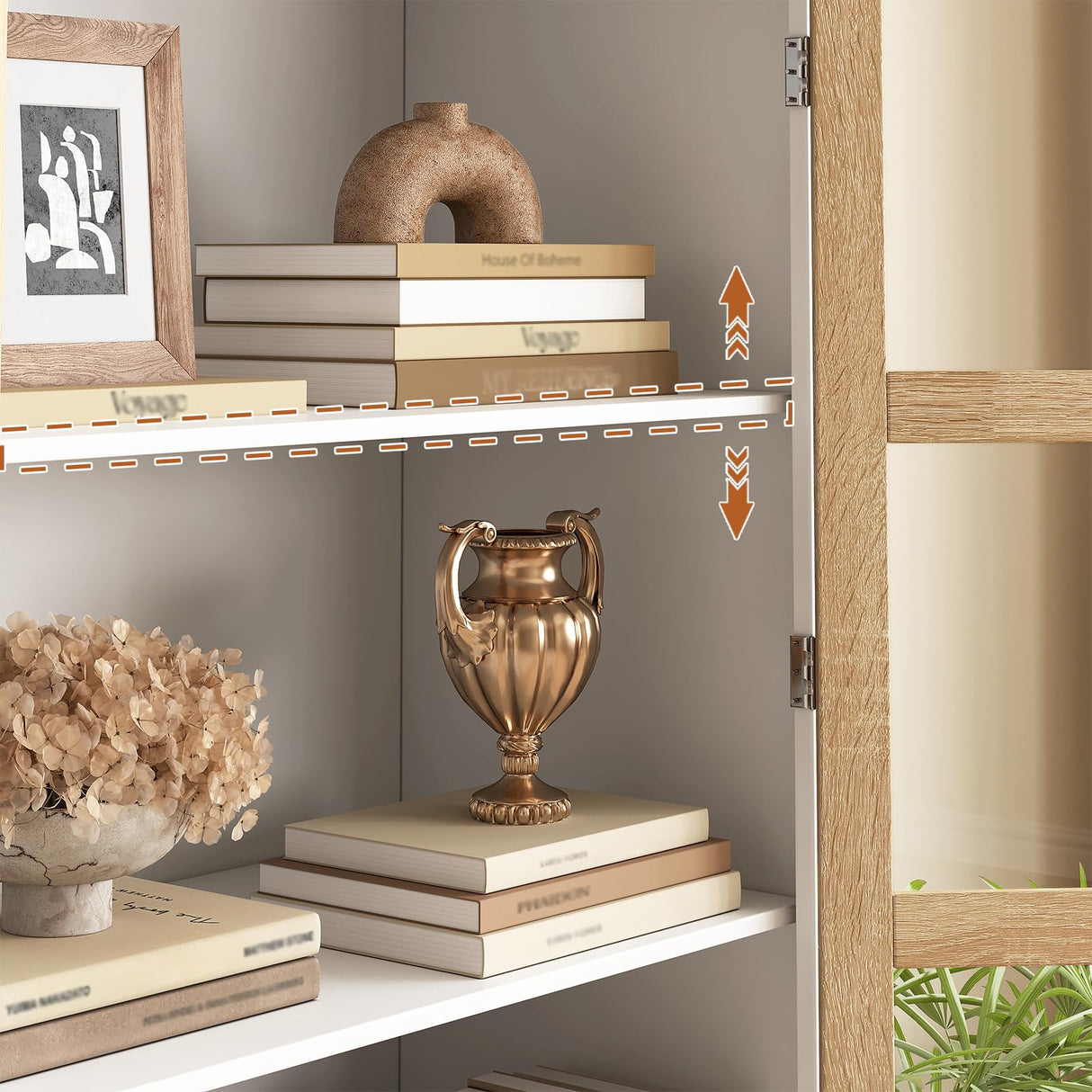 71" Tall Arched Kitchen Pantry, Modern Farmhouse Wood Kitchens Storage Cabinets with 2 Large Drawers and Adjustable Shelves, Arched Display Cabinet with Glass Doors for Dining Room, Bathroom LIVAUVEAD