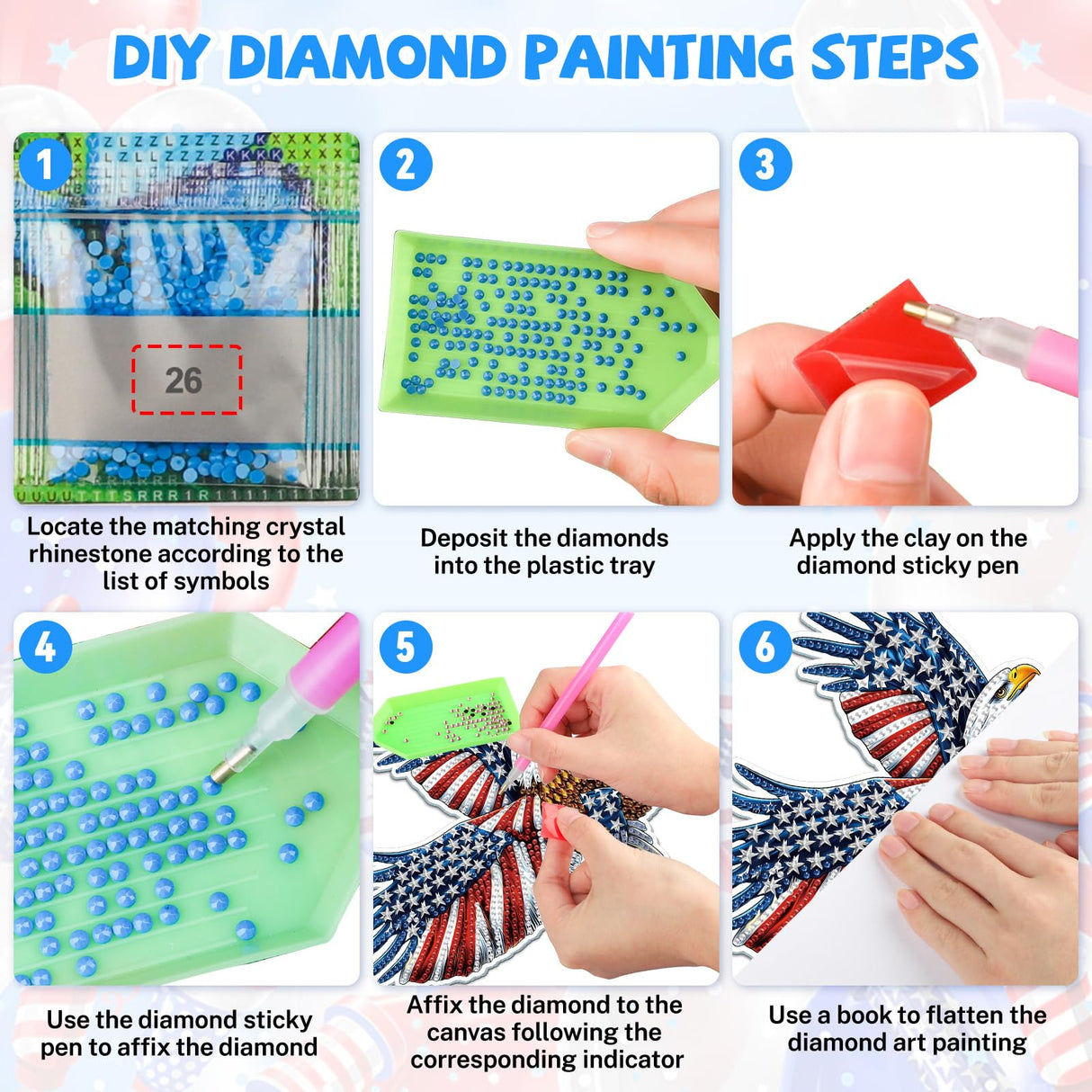 Bowetile Bald Eagle 5D Diamond Art Hanging Kits for Adults, American Flag Diamond Painting Window Pendant Kits, Special Shape Patriotism Gem Art Suncatchers Ornament for Home Garden Wall Decor Bowetile