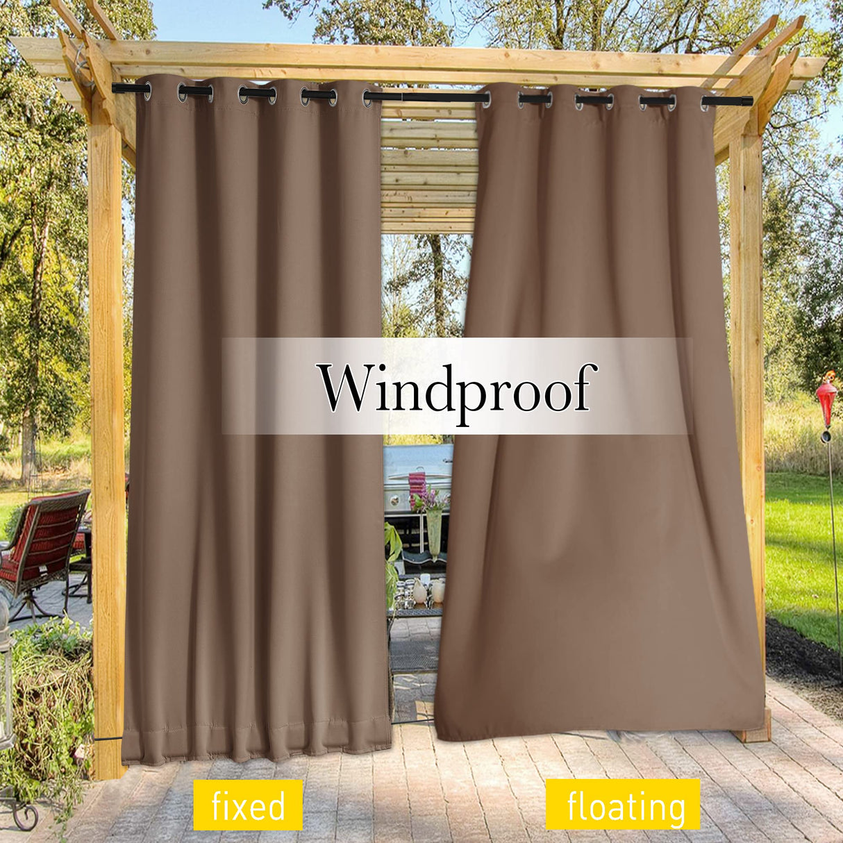 NICETOWN 2 Panels Weighted Blackout Curtains Patio Waterproof Outdoor Curtains, Thermal Insulated Top & Bottom Grommet & Back Tab Wind-Break Drapes Privacy for Pergola, W52 by L84, Tan-Khaki NICETOWN