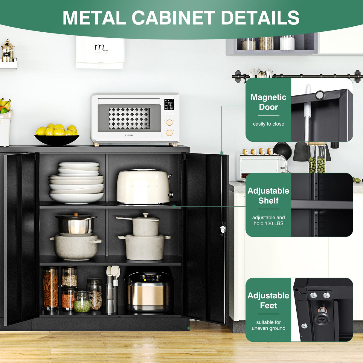 Letaya Metal Storage Cabinets with Lock Door,2 Adjustable Shelves Organizer Steel Storage Cabinets for Home,Office,Warehouse,Garage,Employee Lockers(Black) Letaya