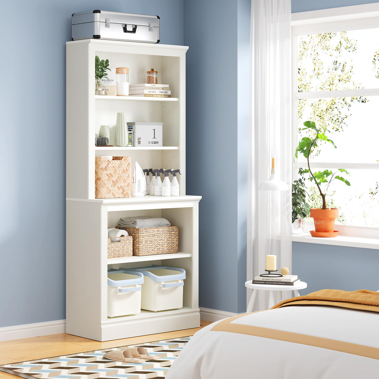 Bevfint 72" Tall Bookcase, White Large Floor Standing Bookshelf, 5 Tier Shelves Open Storage Organizer, Book Case for Living Room Hallway Kitchen Home Office Bedroom, White - 5 Tier Bevfint