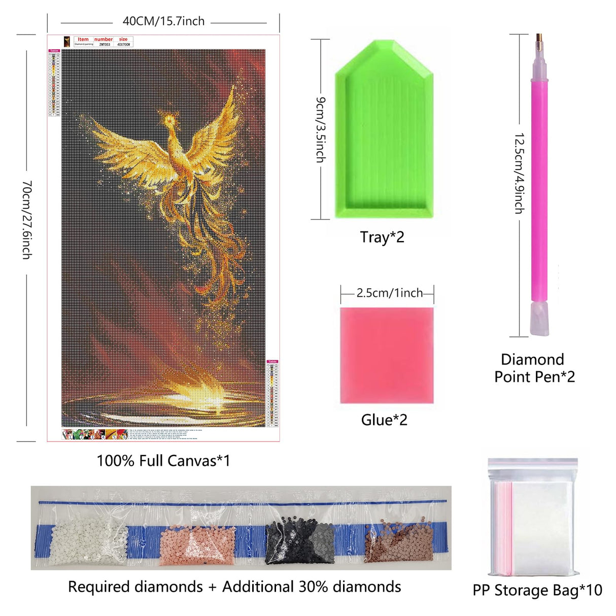 ZHUMUTO Large 5D Diamond Art Painting Kits for Adults,15.7x27.5inch Phoenix C DIY Full Round Drill Diamond Dots Large Size,Big Gem Art and Crafts for Home Wall Decor Gifts ZHUMUTO