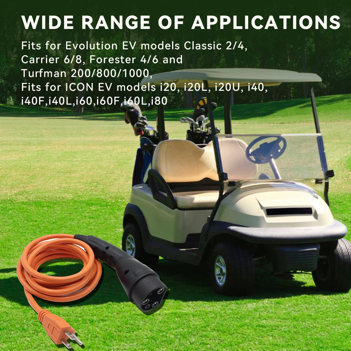 Golf Cart Charger Power Cord, Fits for Evolution ICON EV Golf Carts, 120V 3 Pin Charge Cable Assembly Replace 2.04.0620 QEWHDJQ
