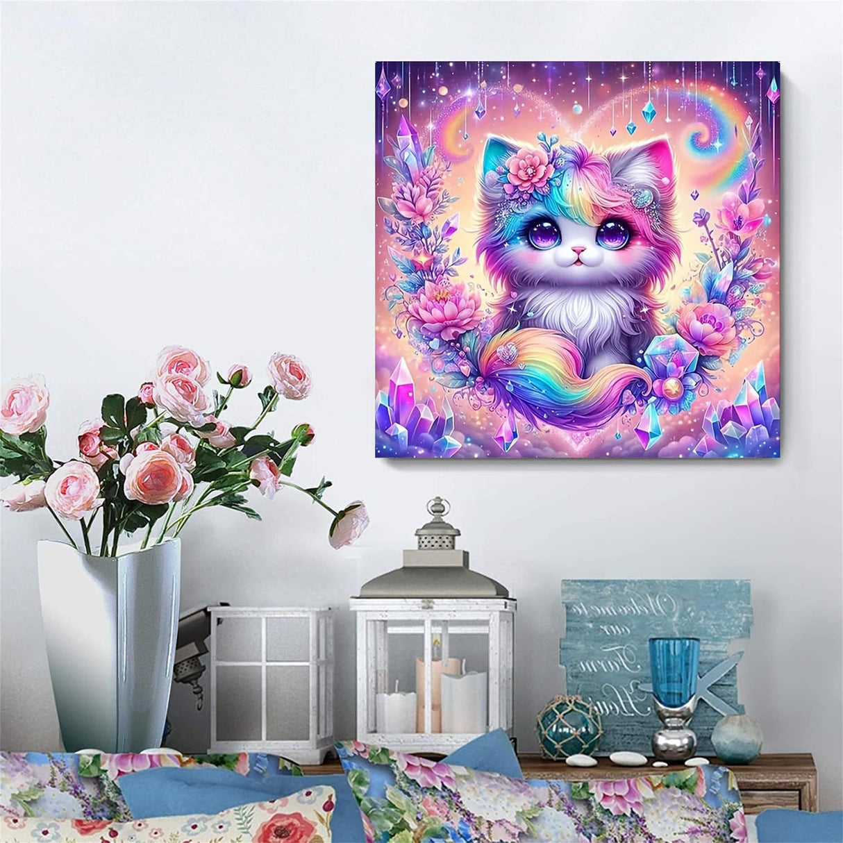 Hestarcul DIY Diamond Art Kits for Adults,5D Diamond Painting Kit for Beginner,Full Round Gem Art Paint by Diamond for Home Wall Decor,Gift for Adult. (cat) Hestarcul