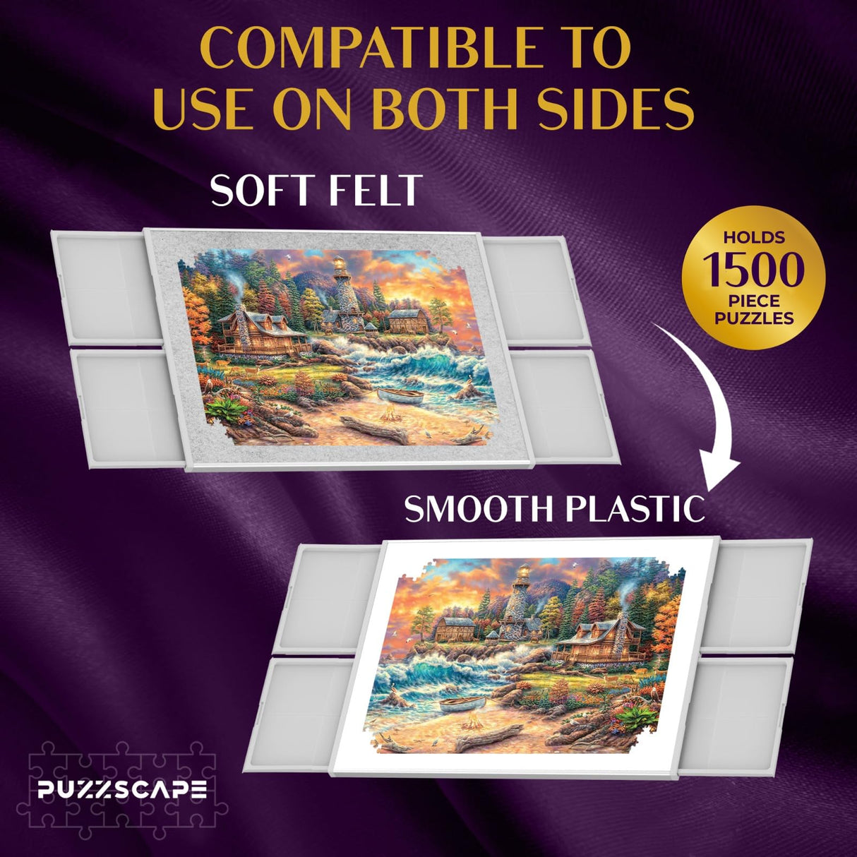 1500 Piece Aluminum Jigsaw Puzzle Board - 360° Rotating Jigsaw Puzzle Table with Drawers | 35” X 28” Portable & Dual Sided Board | Plastic Cover Included - Puzzles Tables for Adults PUZZSCAPE