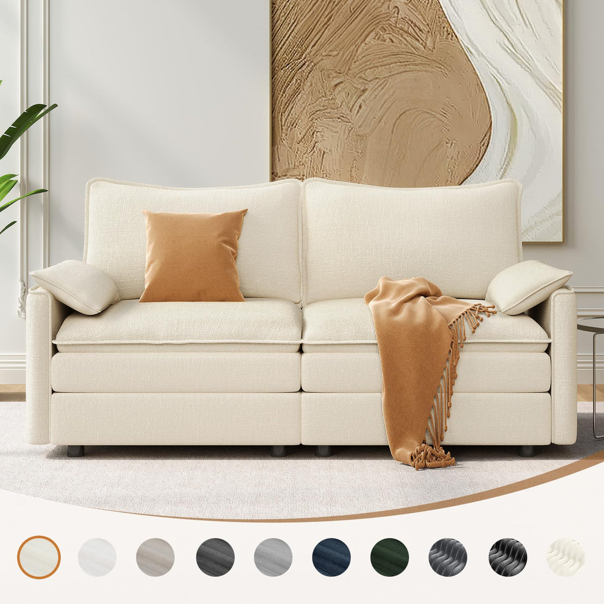 Vesgantti 74" Loveseat Sofa for Living Room, Comfy Cloud Couch Deep Seat Chenille Modern 2 Seater Small Sofa with Armrest Pillow, Easy Assembly for Small Spaces, Beige Vesgantti