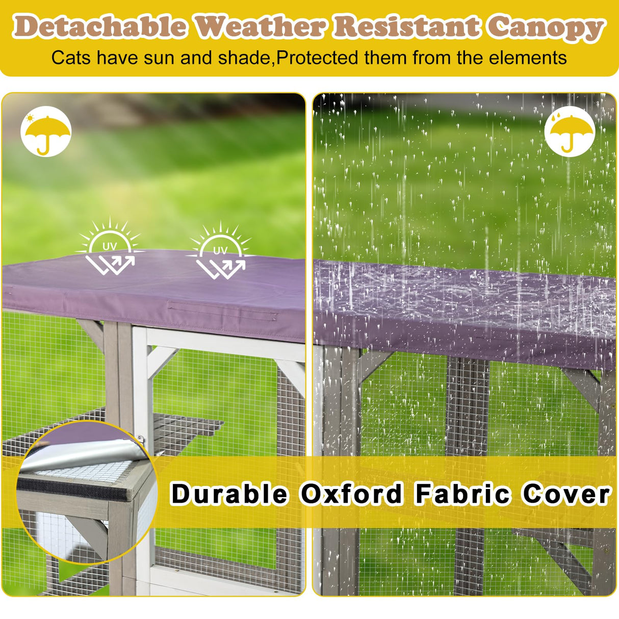 PetsCosset 67.7" Catio Outdoor Cat Enclosures,Large Cat Catio for Indoor, Catio Attach to Cat Window,Wooden Outside Cat Patio with Resting Room,Removable Sun Protection and Waterproof Roof PetsCosset