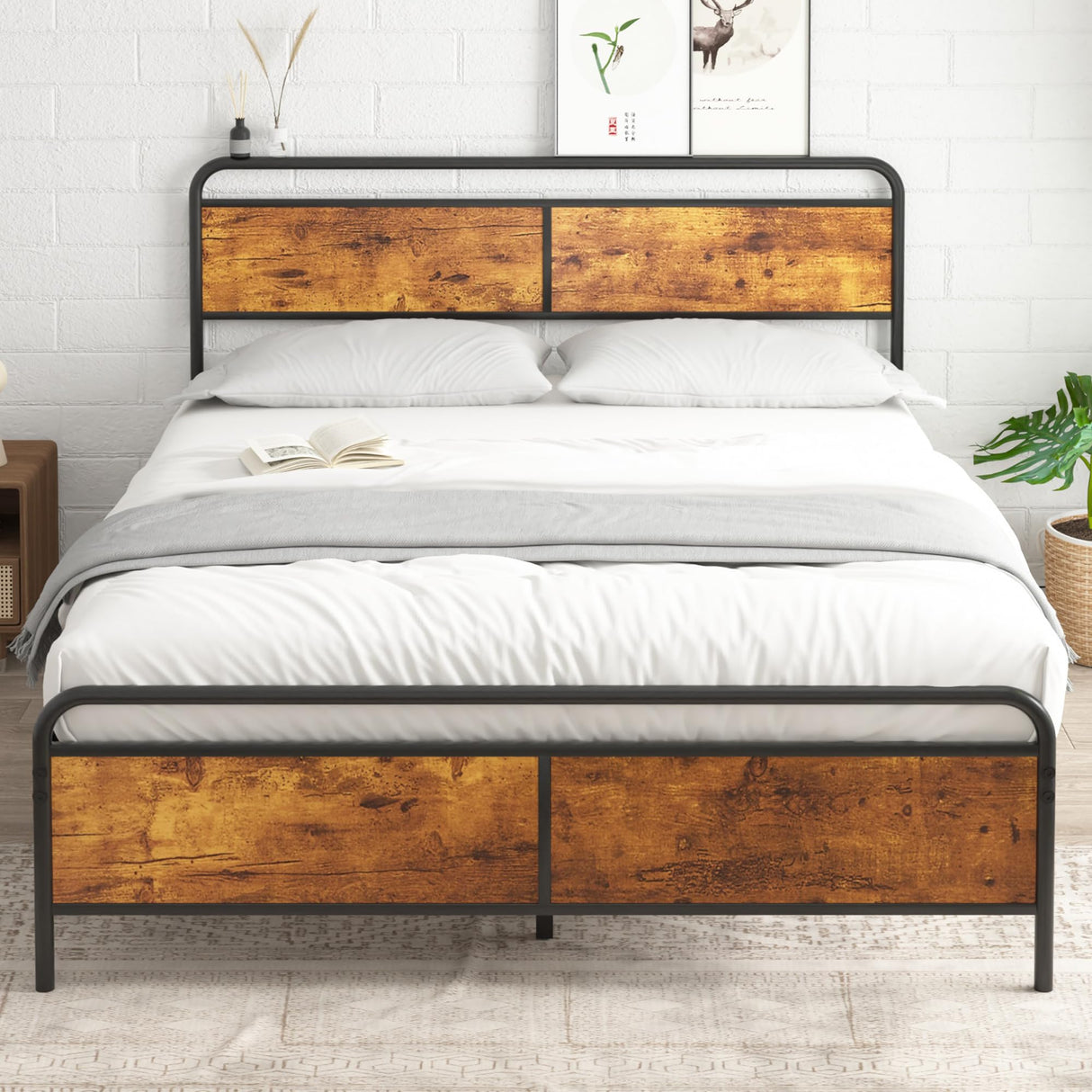 VECELO Metal Platform Full Bed Frame with Wooden Headboard,Sturdy Steel Slats Support/Matress Foudation/No Box Spring Needed(Classic) VECELO