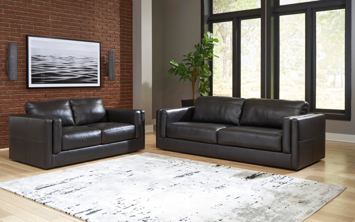 Signature Design by Ashley Amiata Modern Leather Match Loveseat with Non-skid Legs, Black Signature Design by Ashley