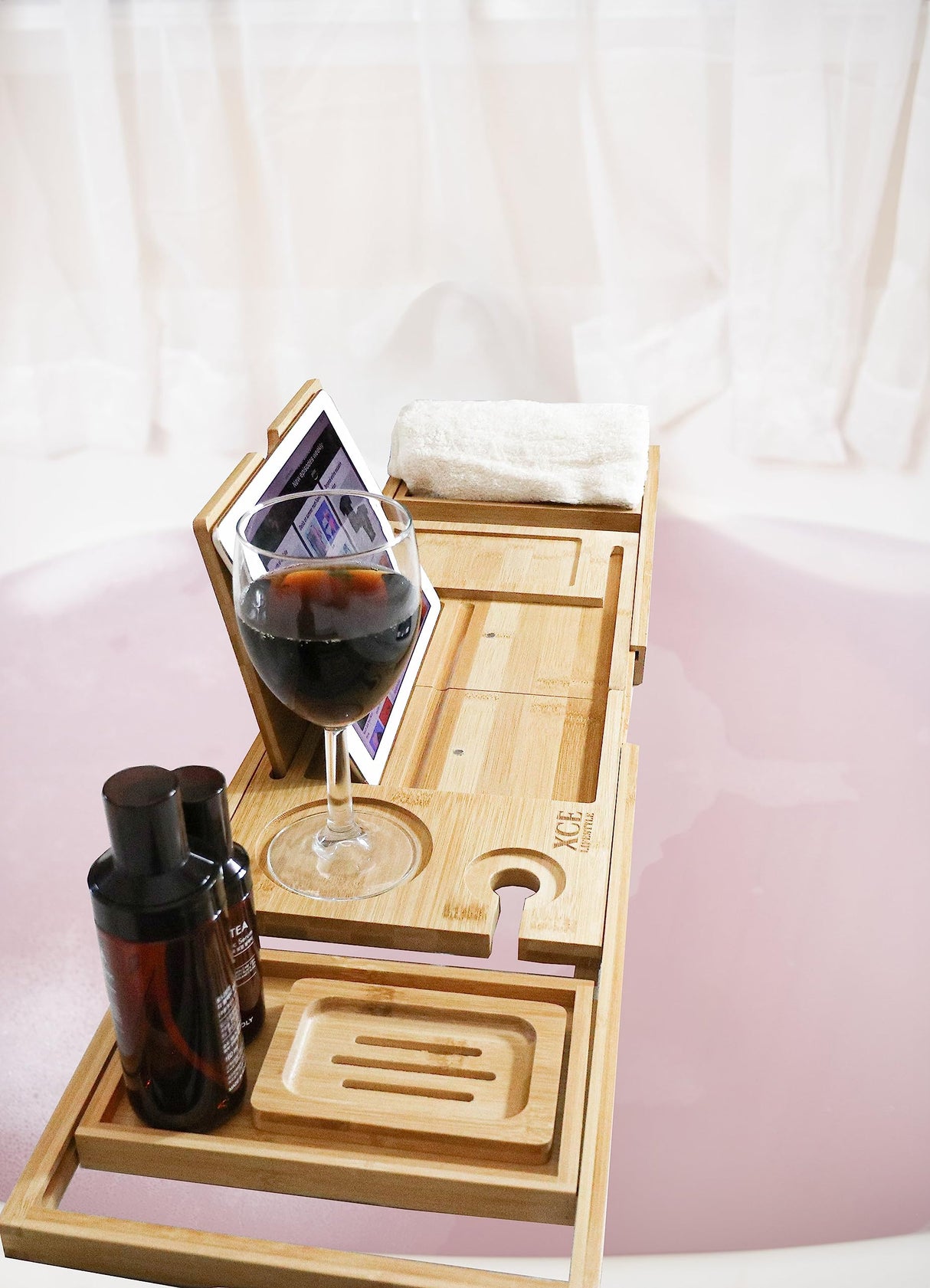 XcE Foldable Bathtub Tray Expandable to 105cm for Luxury Bath, Bath Tray for Bathtub (Bamboo) XcE