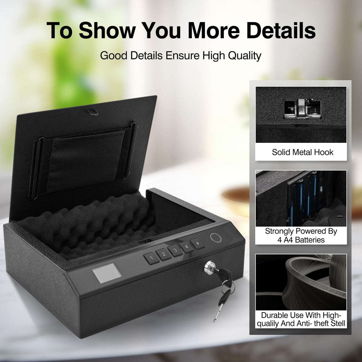 Sgorlds Biometric Gun Safe for Handgun with LCD Display of Temperature Humidity, Fingerprint Quick Access Pistol Safe with USB C Port, 12.6"x 10.24"x 3.15", Black Sgorlds