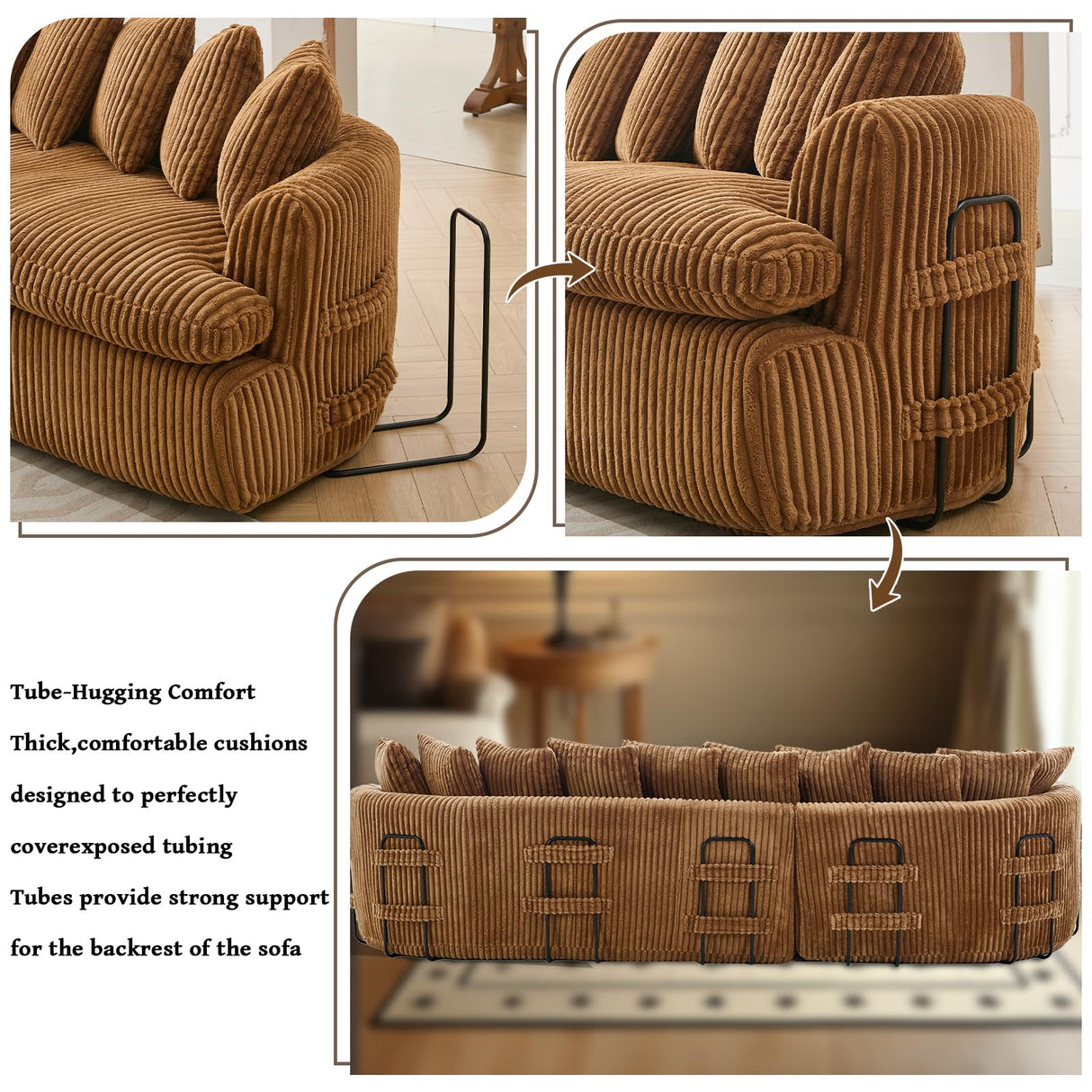 129'' Modern Sectional Sofa,4-5 Seater Upholstered Couches with 10 Cushions,High Density Sponges Cloud Couch, L-Shape Left Sofa,Corduroy Sponge Sofa for Living Room,No Assembly Required(Brown) Firscook