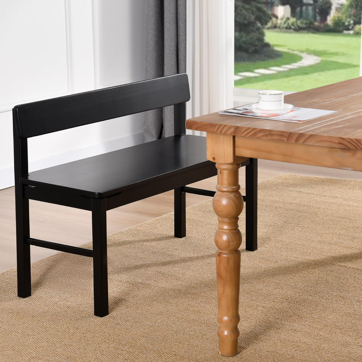 DUHOME Entryway Bench, Black Dining Bench with Spindle Back Farmhouse Wood Windsor Bench for Foyer Balcony Living Room, Black DUHOME