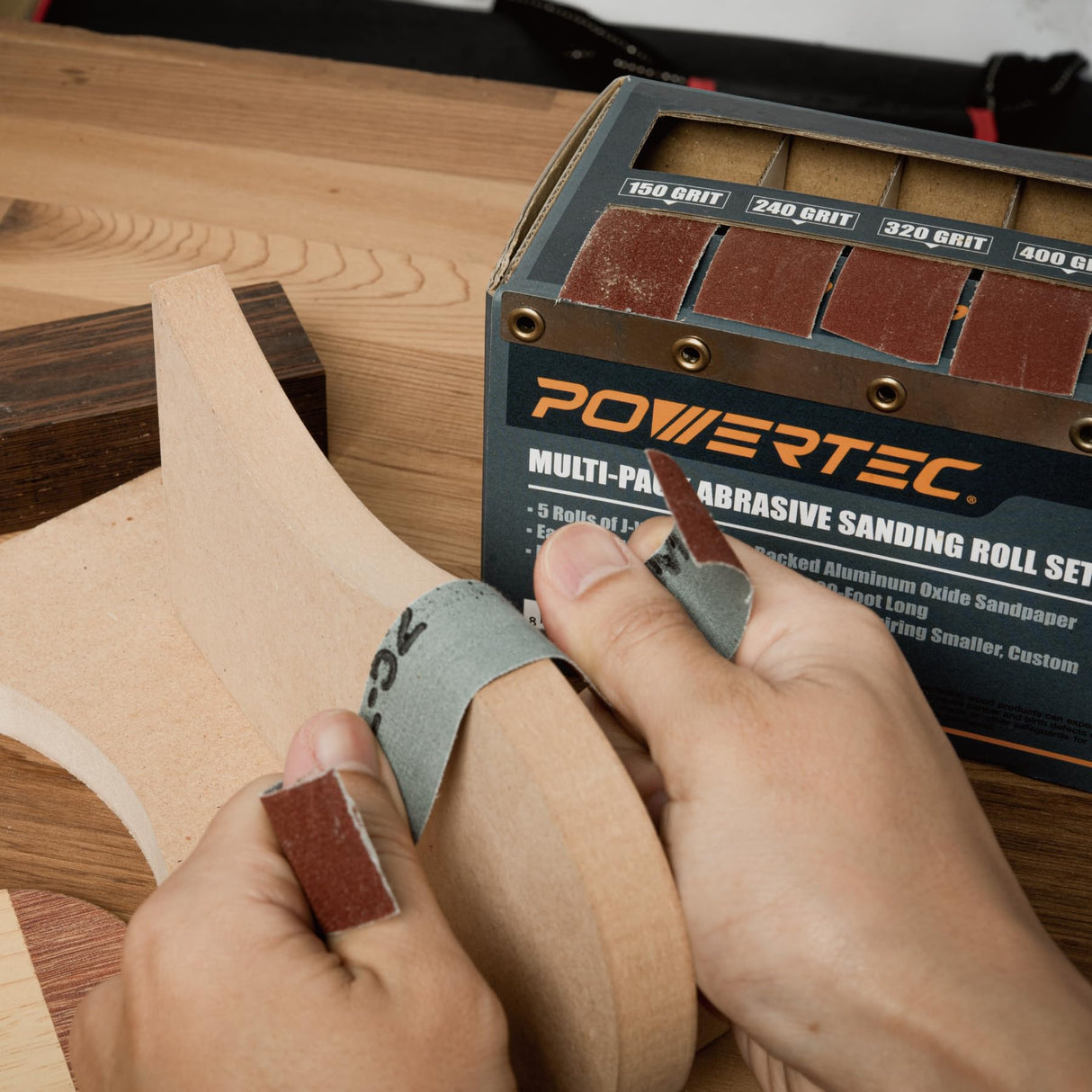 POWERTEC 4RA2100 Boxed Abrasive Sanding Rolls for Automotive/Woodworking | Sandpaper Dispenser Box with 5 Rolls for Sanding – Includes Assorted Grits 150/240/ 320/400/ 600 POWERTEC