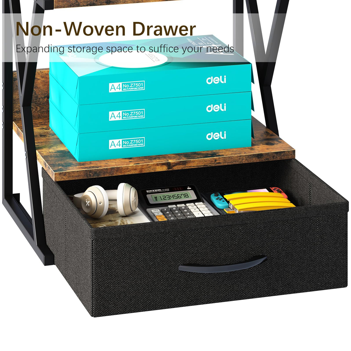 aboxoo Printer Stand for Desk with Storage Drawer, 2 Tier Desktop Or Under Desk Shelf, Multi-Purpose Desk Organizer for Home Office, fit Fax Machine/3D Printer/Scanner, Rustic Brown aboxoo