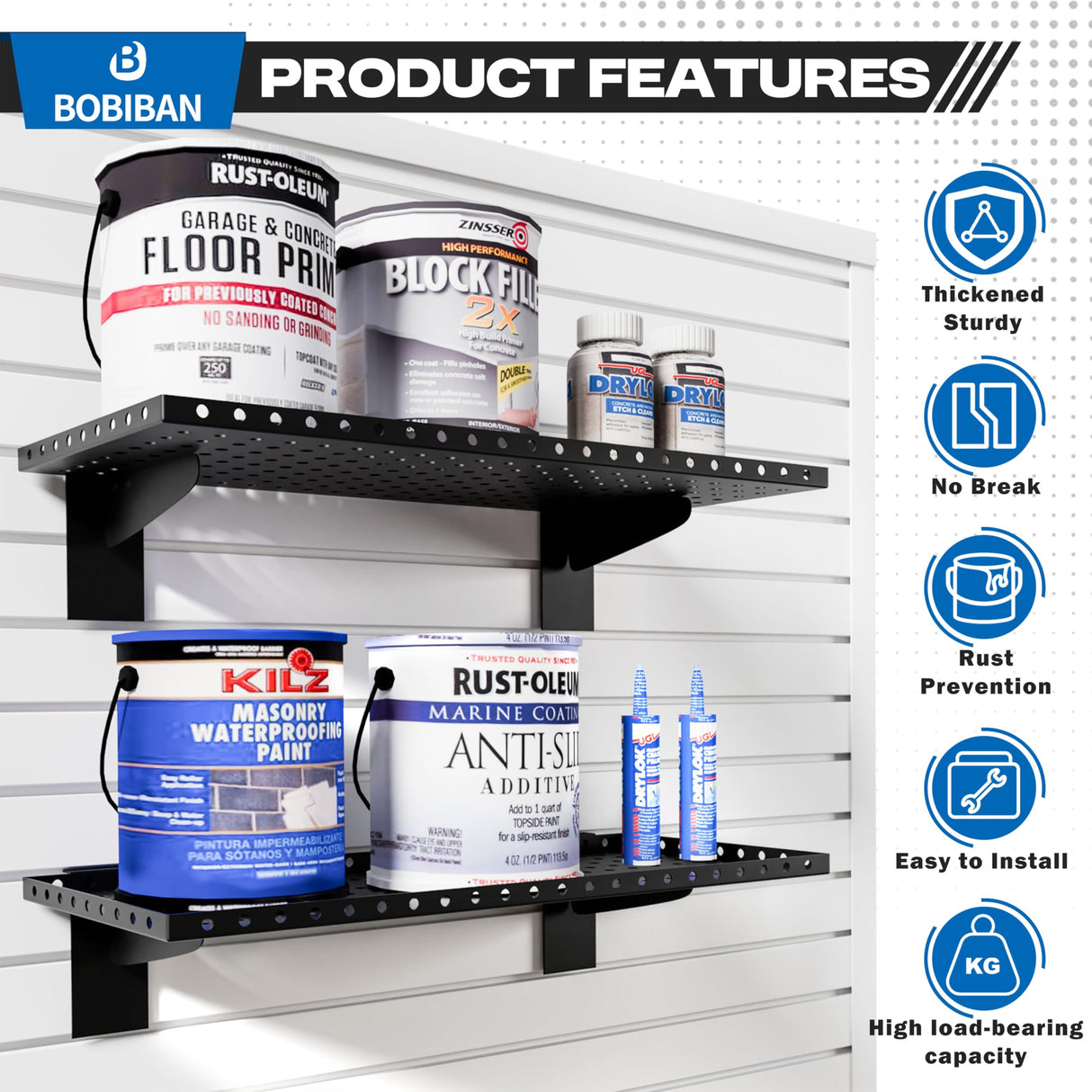 BOBIBAN 2 Pack Slatwall Shelves, Heavy Duty Metal Slat Wall Shelf for Retail, Garage, Home Storage, 80 lbs Load Capacity, Universal Slatwall Accessories(10 x 24 Inch-2) BOBIBAN