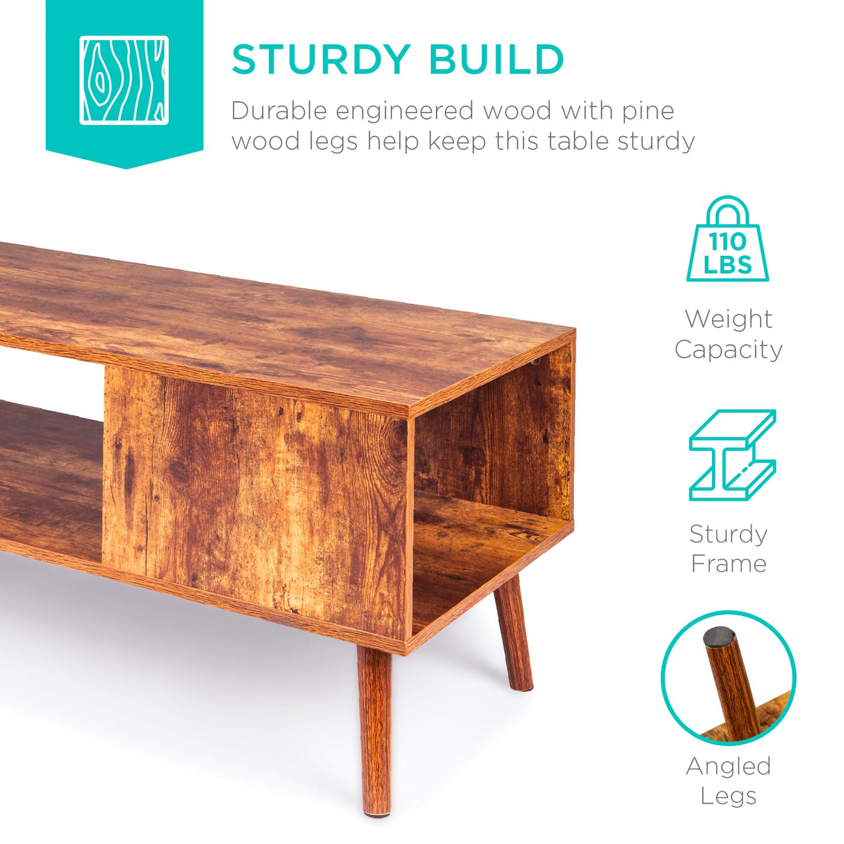 Best Choice Products Wooden Mid-Century Modern Coffee Table, Accent Furniture for Living Room, Indoor, Home Décor w/Open Storage Shelf, Wood Grain Finish - Brown Best Choice Products