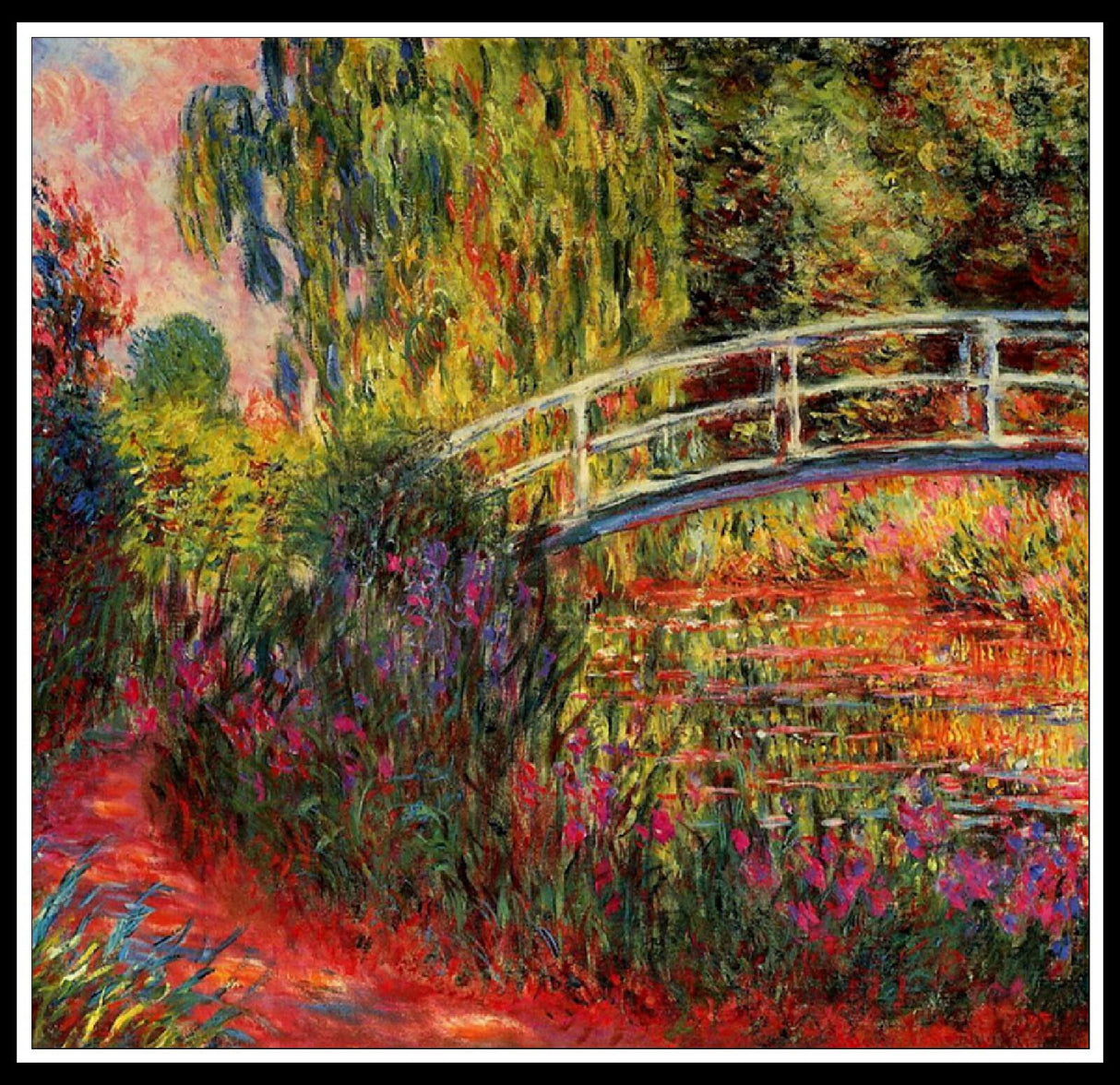 ZZMQ DIY 5D The Japanese Bridge The Water Lily Pond Claude Monet Diamond Painting Kits for Adults Kids, Red Mills