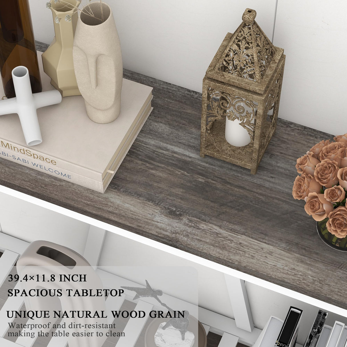 UYIHOME Farmhouse Entryway Console Table, 39.3inch Sofa Table Behind The Couch, Narrow Entryway Table for Hallway, Living Room, Foyer, Oak Grey UYIHOME