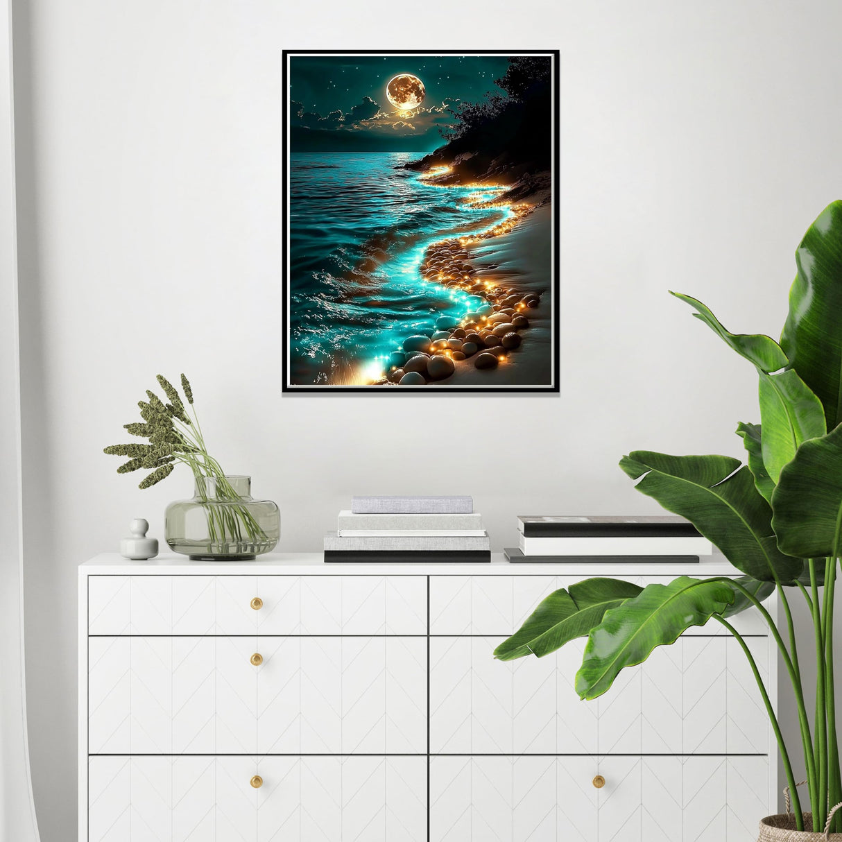 Hutarosl Moonlight Beach Paint by Number Canvas for Adults-Moonlight Paint by Numbers Kit for Adults,Beach Paint by Number Adult,Canvas Paint by Numbers for Adult for Gifts Home Decor 16x20in Hutarosl