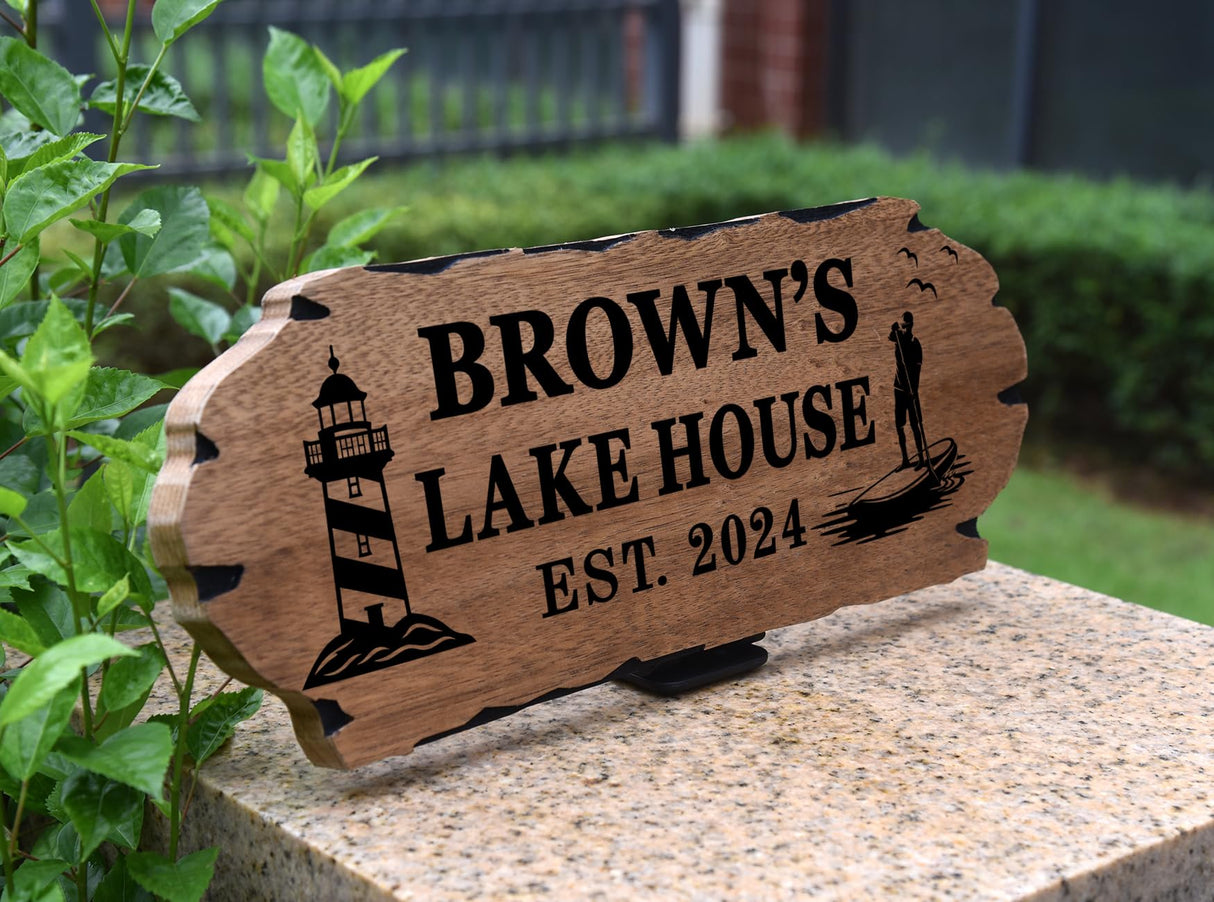 Custom Wood Sign, Lighthouse Themed Decor, Personalized Last Name Sign, Lake House Monogram Signs, Outdoor Wooden,3D carved decorative wooden plaques. EXUNART