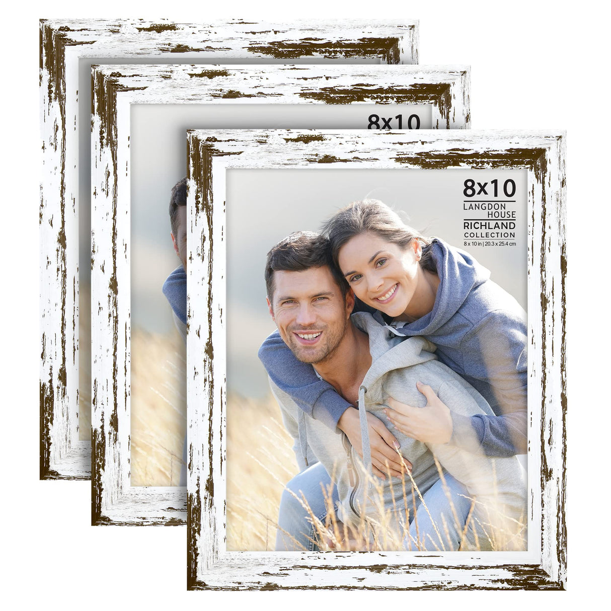 Langdon House 8x10 Picture Frames (Distressed White, 3 Pack) Farmhouse Style, Richland Collection Langdon House