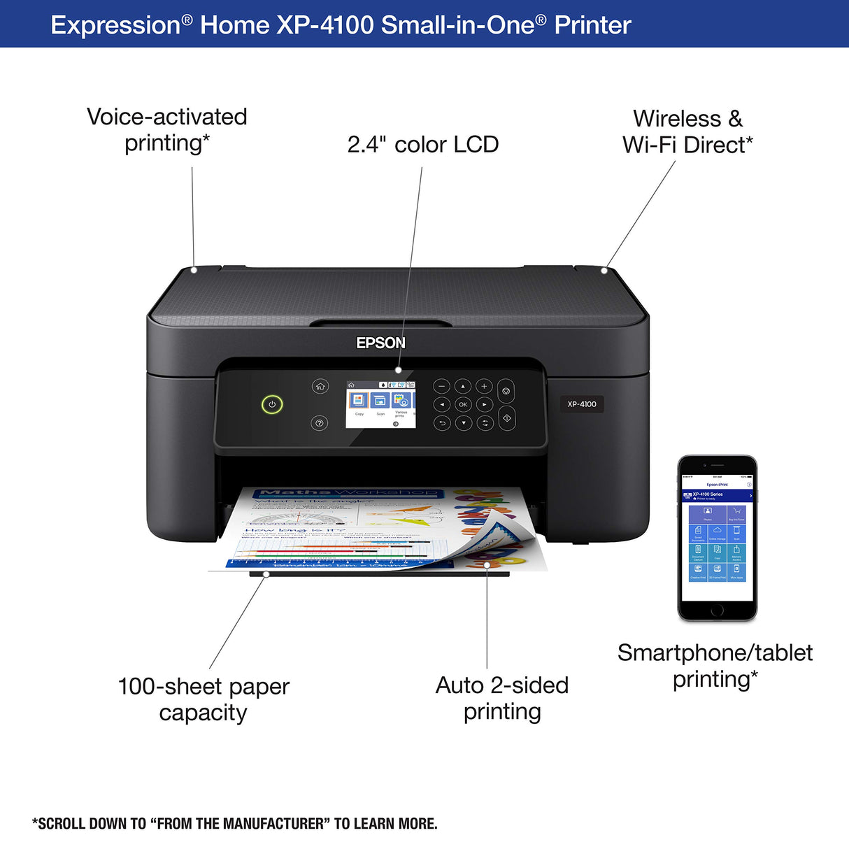 Epson Expression Home XP-4100 Wireless Color Printer with Scanner and Copier Epson