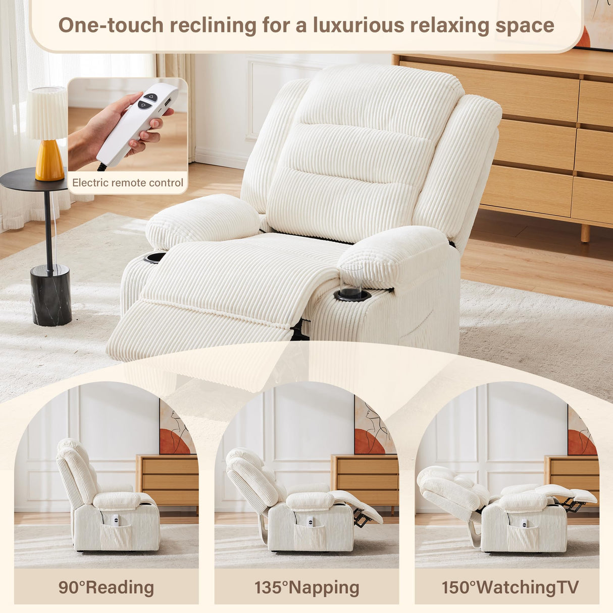 Hicosit Power Recliner Chair,Electric Reclining Chair for Adults,Adjustable Home Theater Seating Lounge,Recliners for Living Room,Bedroom with Charging Ports,Stripe White Hicosit