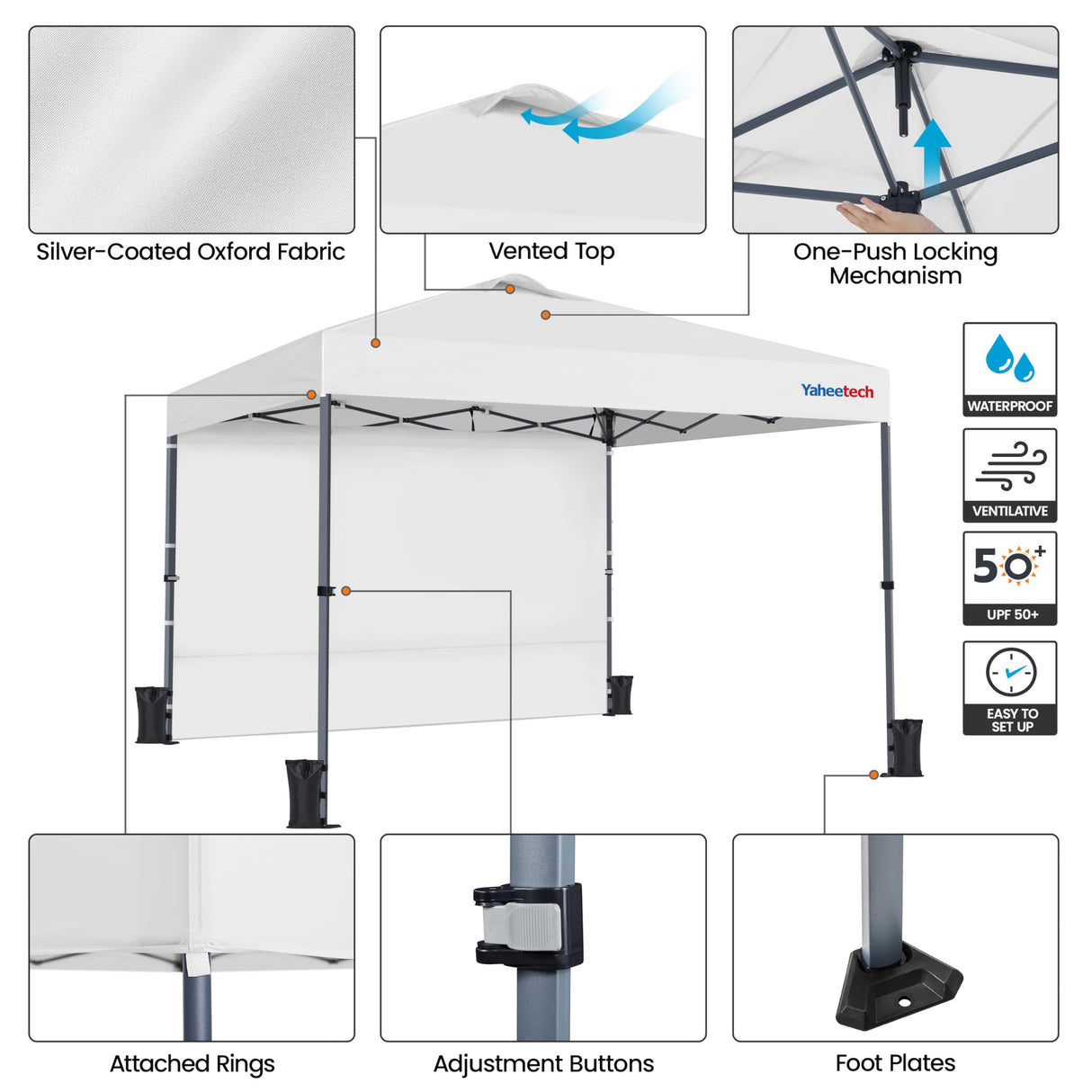 Yaheetech 10x10 FT Pop Up Canopy Tent with 4 Side Walls & One-Push Setup & Roller Bag, Outdoor Heavy-Duty Instant Event Tent for Garden/Wedding/Party, White Yaheetech