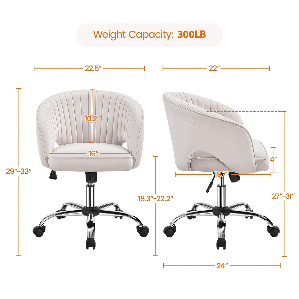 Yaheetech Cute Desk Chair Velvet Vanity Chair with Wheels Home Office Upholstered Modern Swivel Armchair with Tufted Barrel Back for Study, Vanity, Bedroom Cream Yaheetech