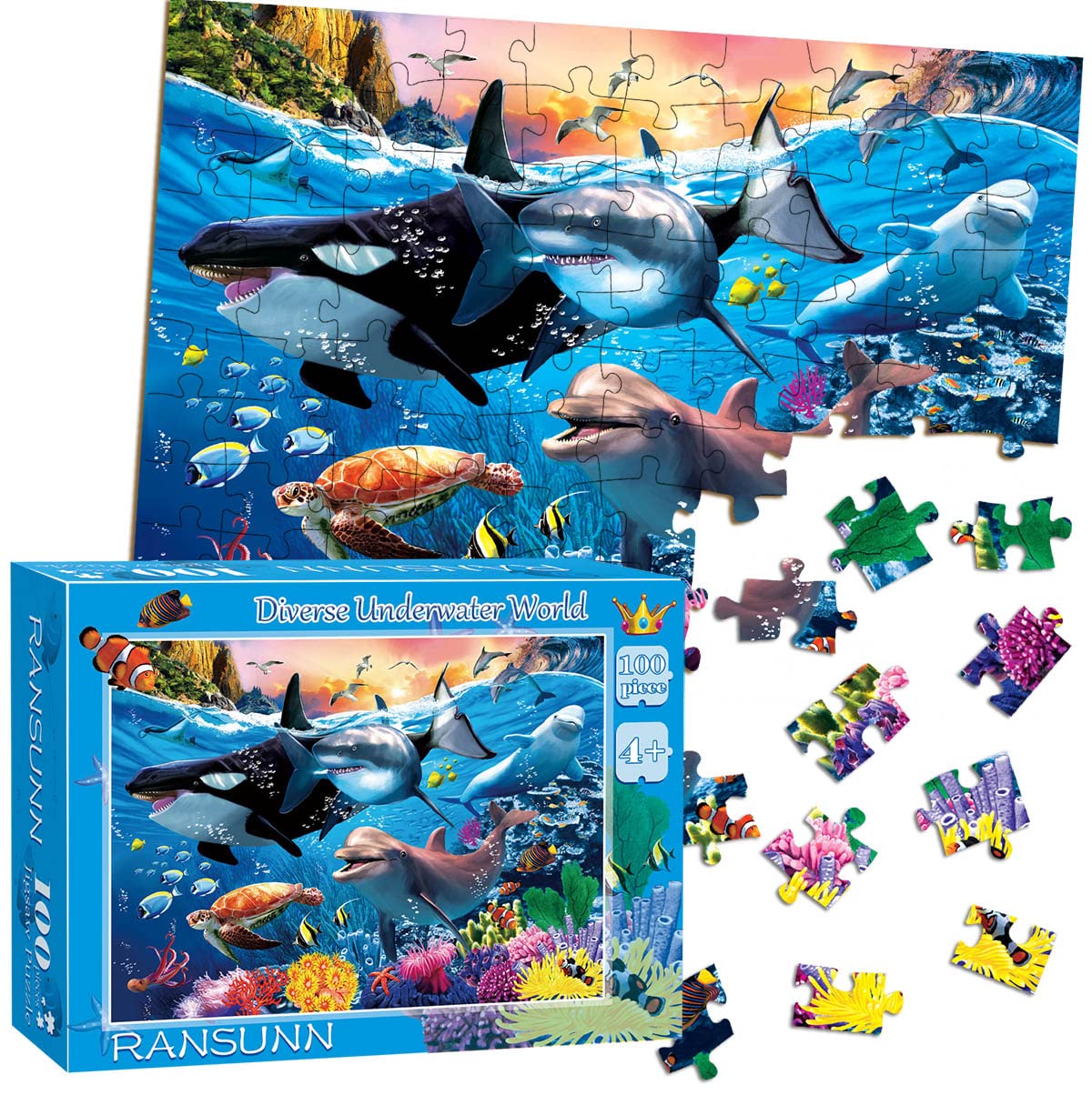 Puzzles for Kids Ages 4-8 Year Old - Underwater World,100 Piece Jigsaw Puzzle for Toddler Children Learning Educational Puzzles Toys for Boys and Girls. RANSUNN