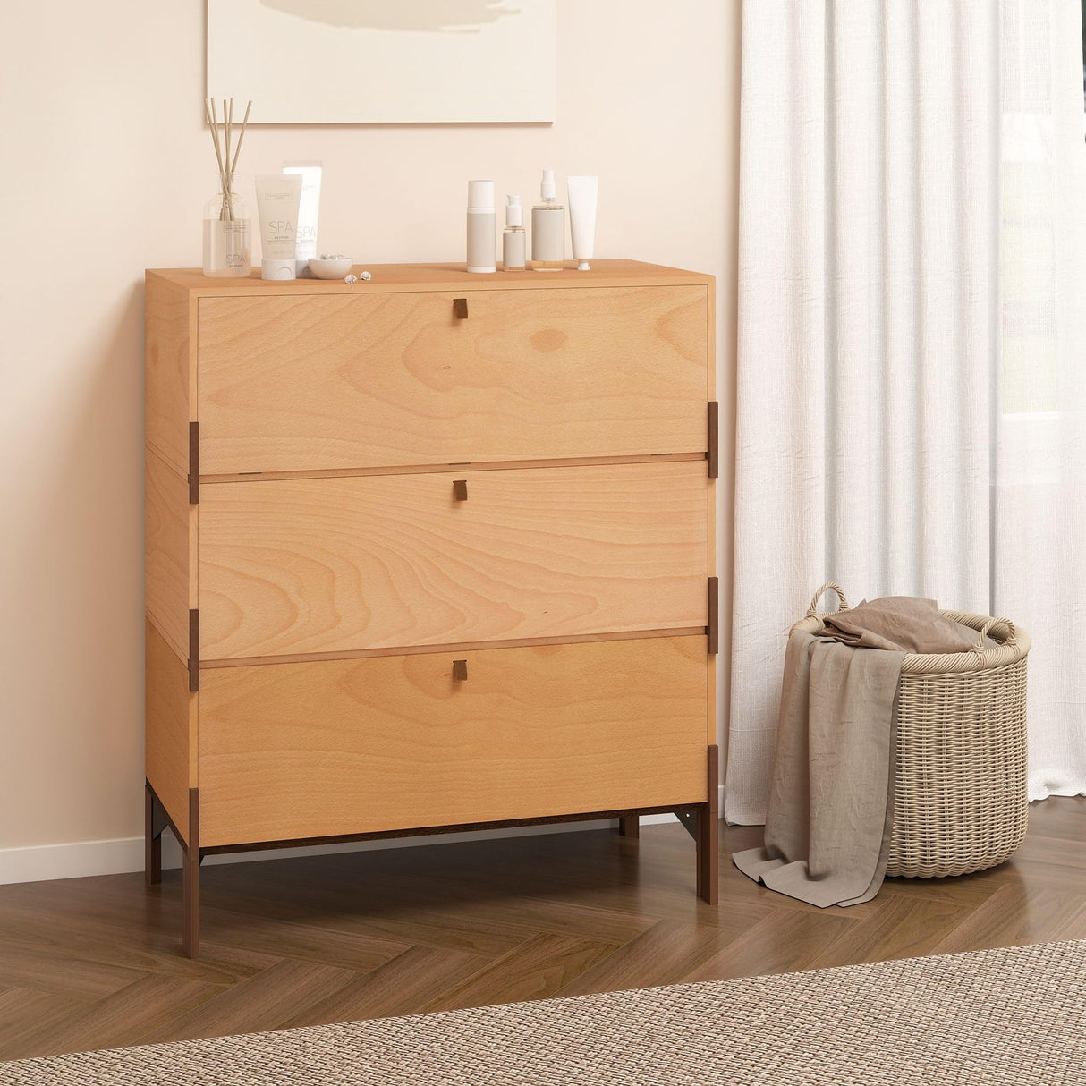 WHOOSPEREH Stackable 3 Drawers Dresser, Customizable Chest of Drawers for Bedroom, Living Room, Closet, Easy Assembly Wood Furnitures Cabinet, 30 inch Width Beech and Basswood Color Combo WHOOSPEREH