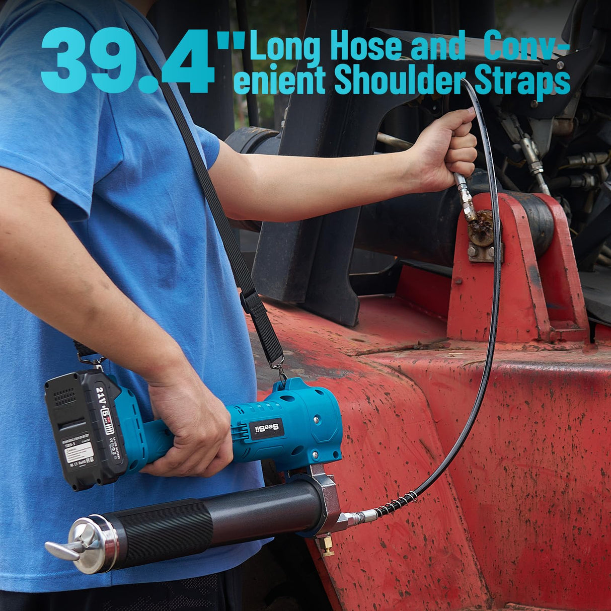 Seesii Grease Gun, 2025 Upgrade Battery Grease Gun with Ultra Bright LED Light, 10000 PSI Electric Grease Gun with 2 Batteries and Charger, 39.4" Long Hose, Perfect Tool for Machinery Maintenance Seesii