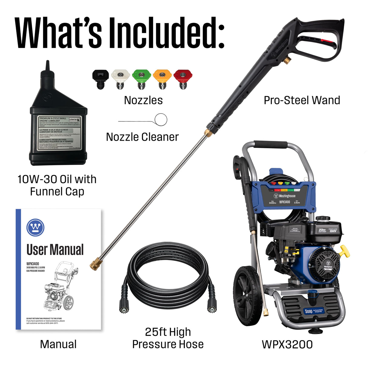 Westinghouse WPX3400 Gas Pressure Washer, 3400 PSI and 2.6 Max GPM, Onboard Soap Tank, Spray Gun and Wand, 5 Nozzle Set, for Cars/Fences/Driveways/Homes/Patios/Furniture Westinghouse