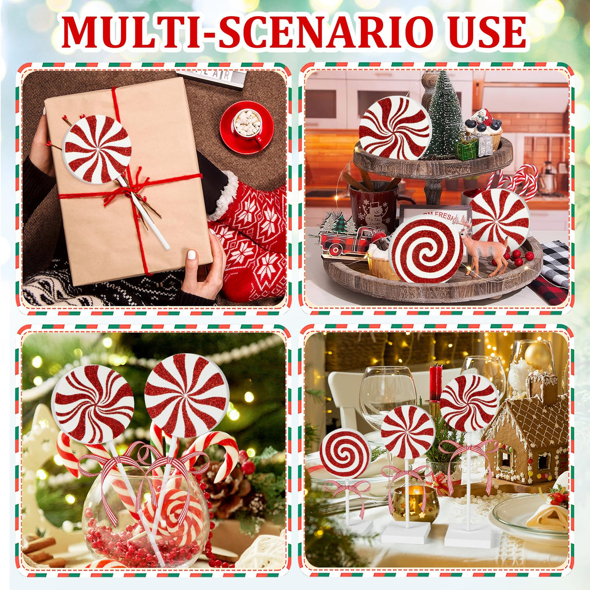 3 Pieces Christmas Table Decorations Wood Candy Set, Red Christmas Tiered Tray Decor,Rustic Christmas Candy Table Decorations for Home Tables(Cute) Sereliy