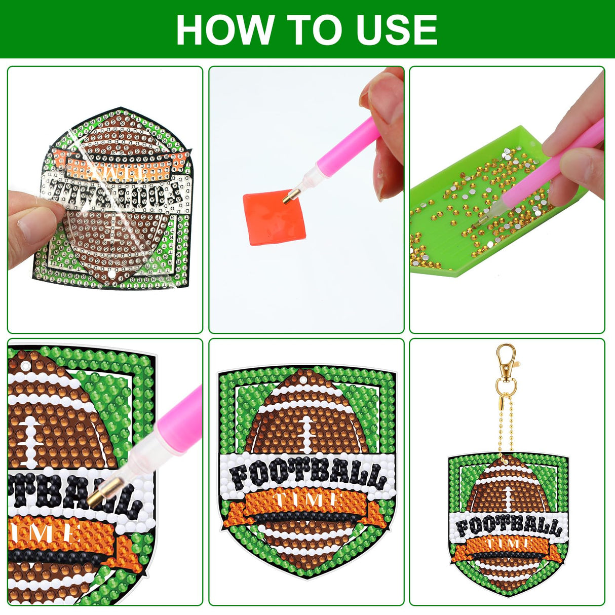 BBTO 15 pcs Football Diamond Art Keychains 5d Diamond Painting Keychain Football Party Decoration DIY Ornaments Pendant Kits for Adult BBTO