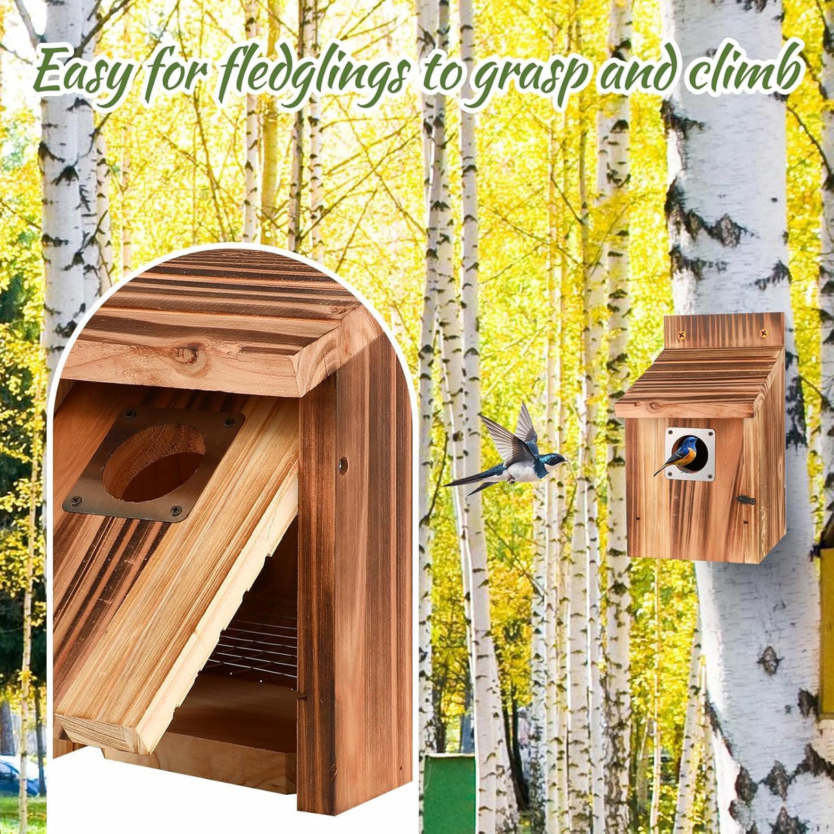 4-Piece Outdoor Bird House Set, Bird Houses for Outside with Metal Guards, Safety Locks, Flight Slots, & Ventilation, Bluebird Houses with 1-1/2" Entrance for Bluebirds, Wrens, Finches JZTKQTM