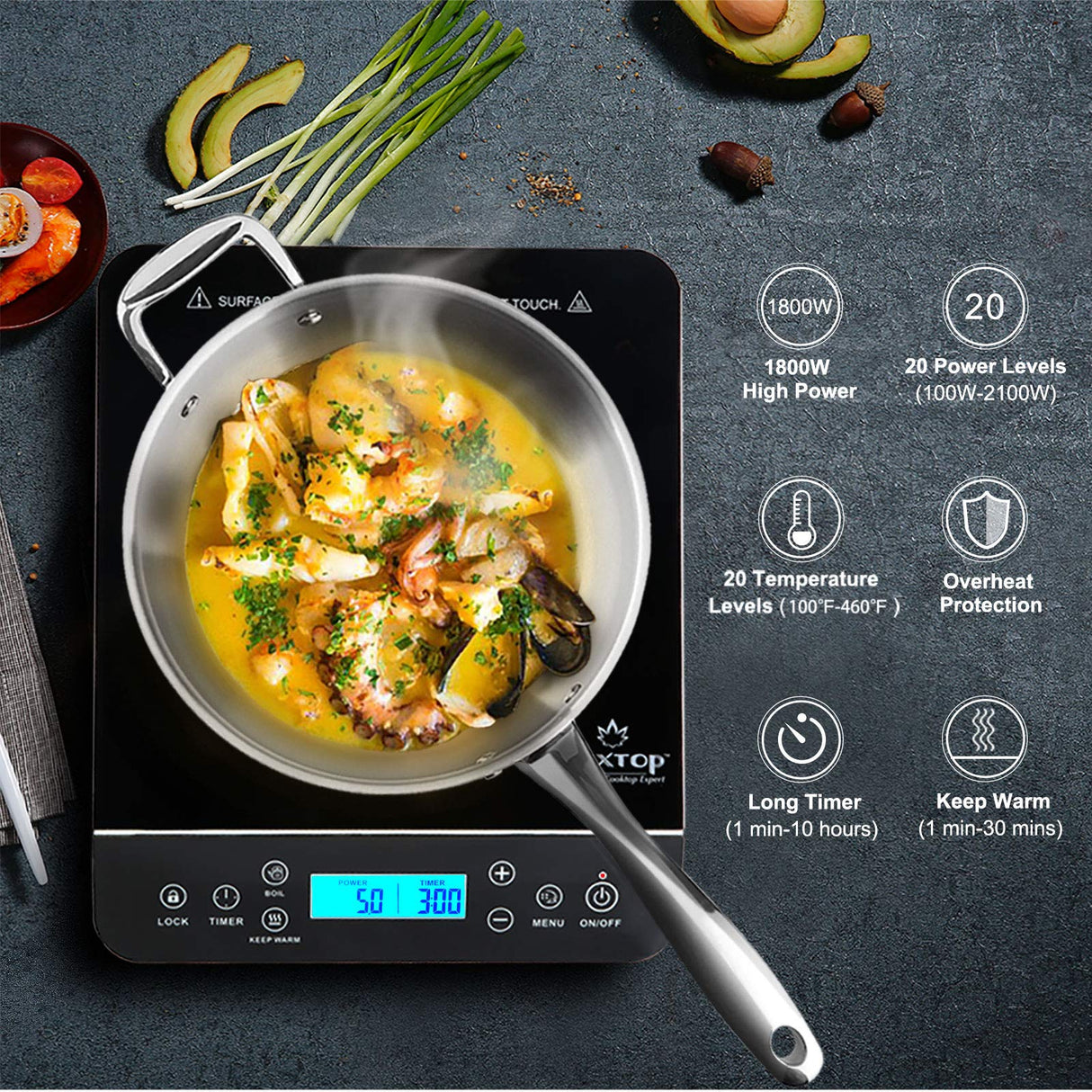 Duxtop Portable Induction Cooktop Burner, Induction Hot Plate with LCD Sensor Touch 1800 Watts, Silver 9600LS/BT-200DZ duxtop