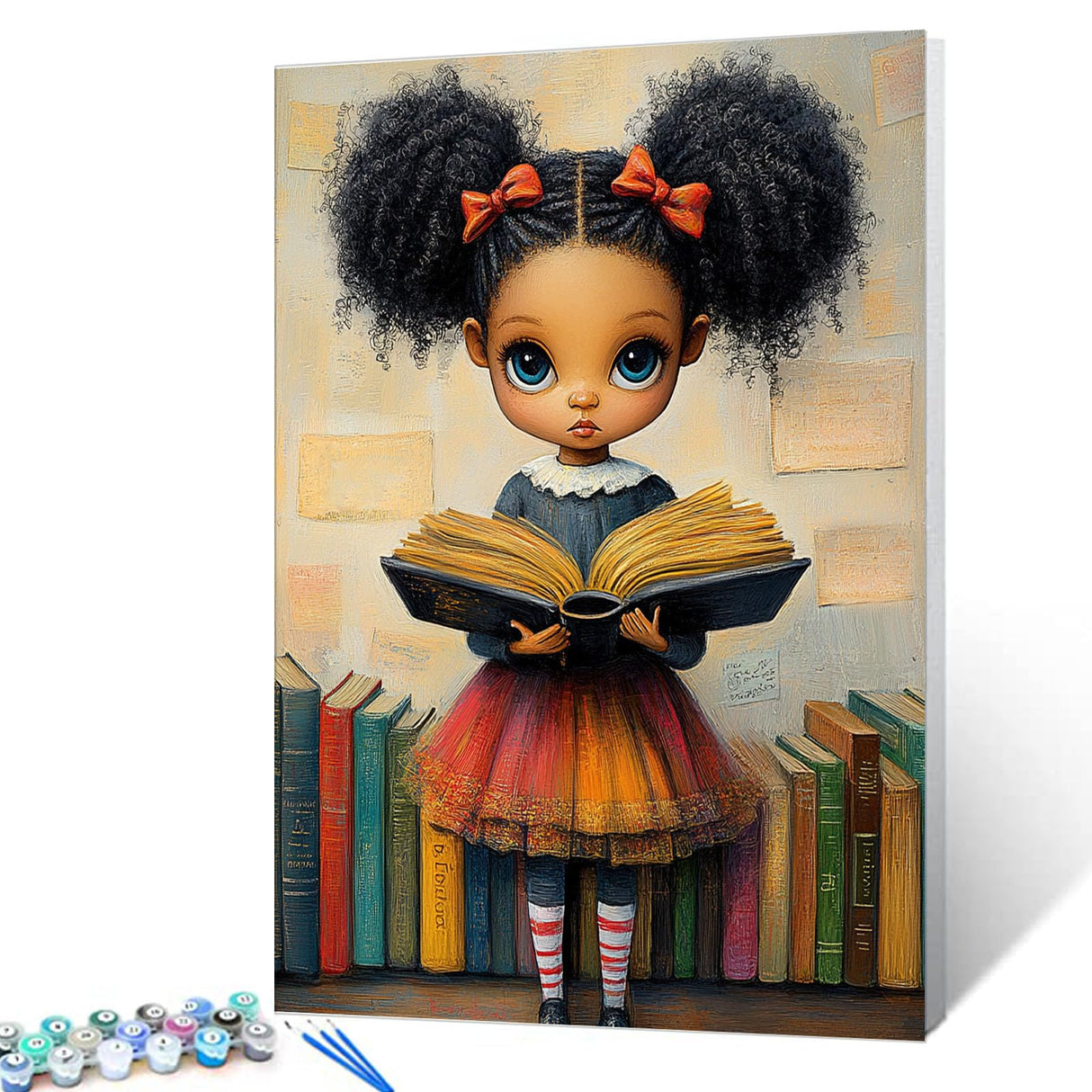 Tucocoo Black Little Girl Paint by Number for Adults, DIY Oil Painting Kits on Canvas with Brushes and Acrylic Pigment, Whimsical Fantasy Book Artwork for Home Decor Gifts 16x20 inch (Frameless) Tucocoo