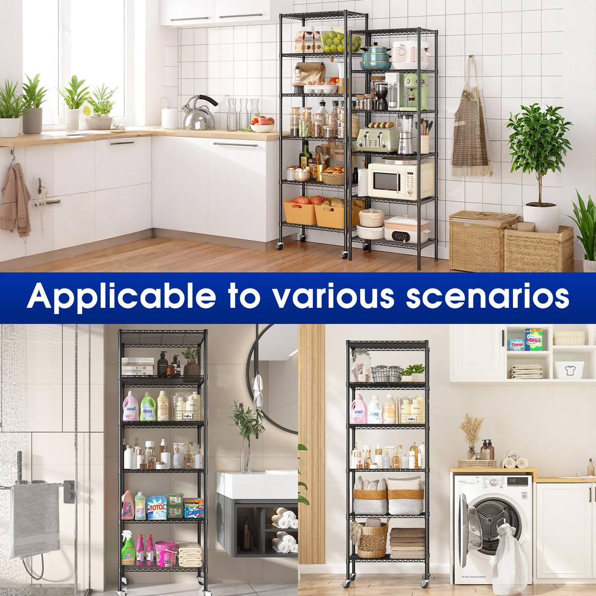 Homtell Adjustable 6-Tier Heavy Duty Wire Shelving Rack, 14" D x 24" W x 71" H Storage Shelves with Wheels, 750 lbs Capacity Rolling Metal Shelving for Garage, Pantry, Kitchen, Closet Homtell