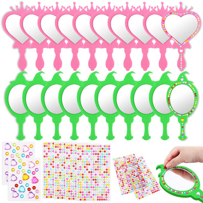 RZJSLSHANHAI 20 Pack Princess Foam Mirror Kits DIY Decorate Your Own Unbreakabl Princess Mirror Pink and Green Vintage Handheld Mirrors Witch Party Favors for Birthday Party Decorations