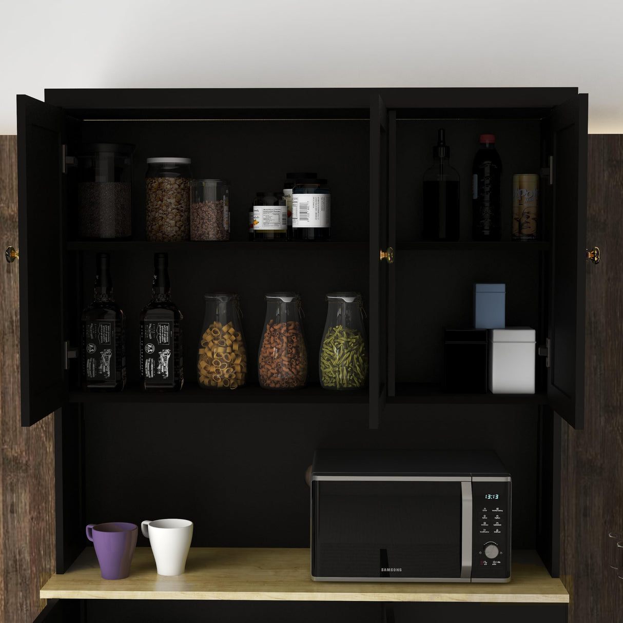 RASOO Pantry Storage Cabinet 71" Freestanding Adjustable Kitchen Pantries Buffet with Hutch Cupboard 6 Doors and 1 Drawer and Open Shlelf RASOO