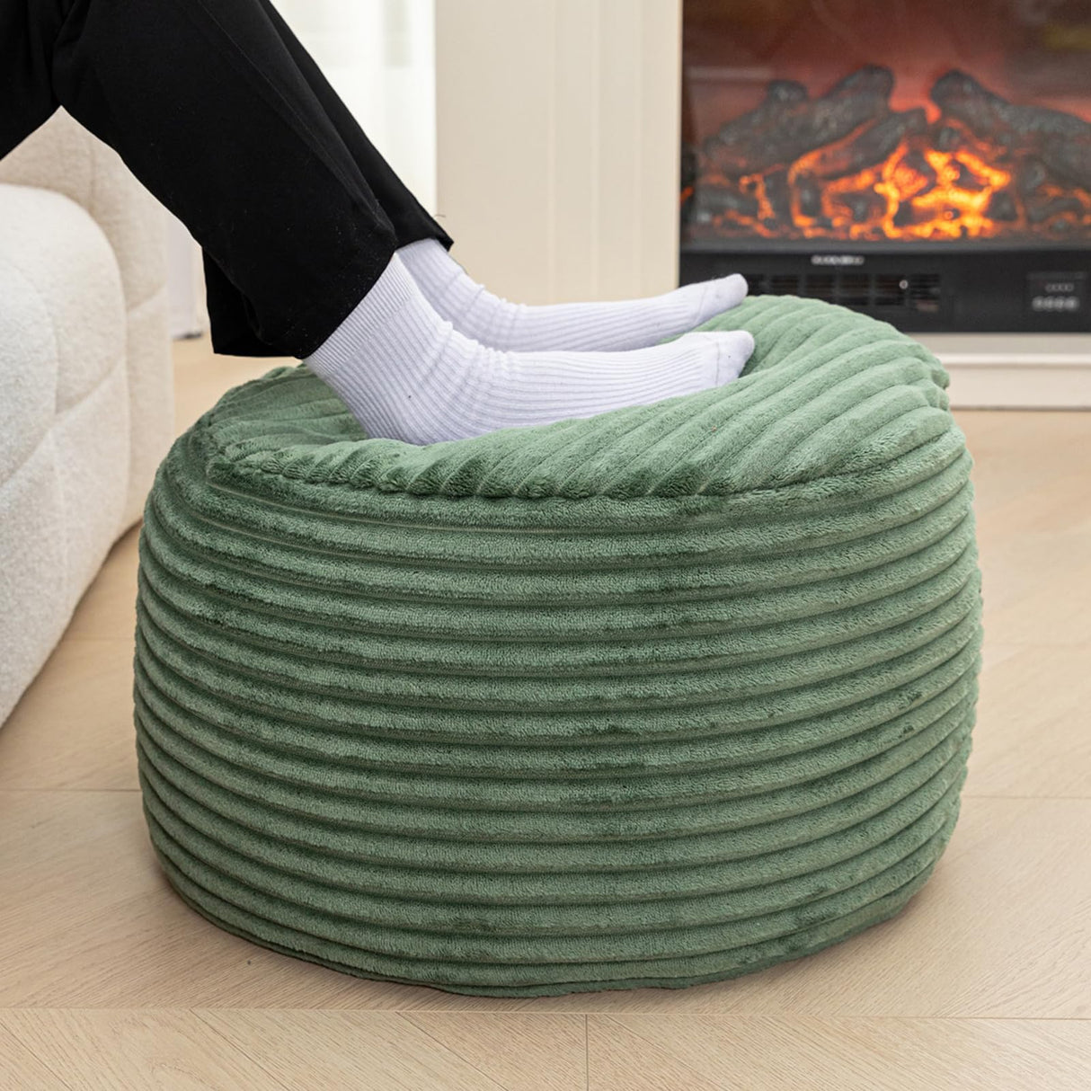 Stuffed Pouf Ottoman with High Density Foam Filler Plush Fiber Ottoman Poufs Pouf Stool Ottoman Round Foot Stool Storage Ottoman 20 x 12 Inches Floor Pouf Ottoman Foot Rest for Living Room Green AbunHeri