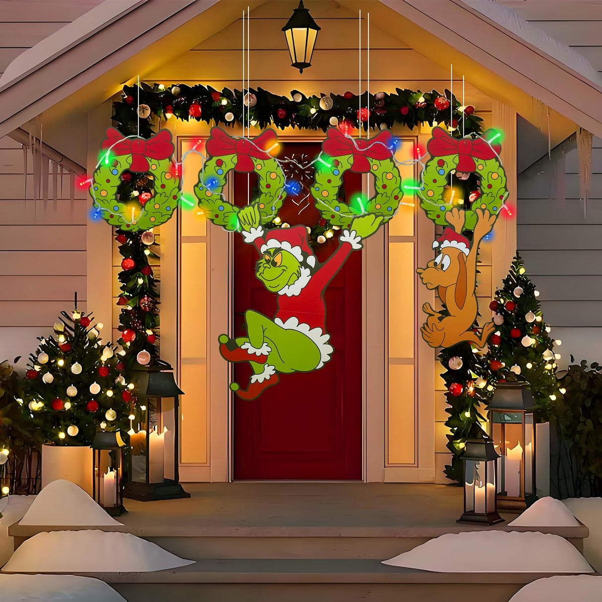 Outdoor Christmas Fence Decorations, 6Pcs Light Up Christmas Fence Peeker Signs Decor with LED String Lights for Yard Garden Lawn Fireplace, Christmas Tree Decoration ULTHOOL