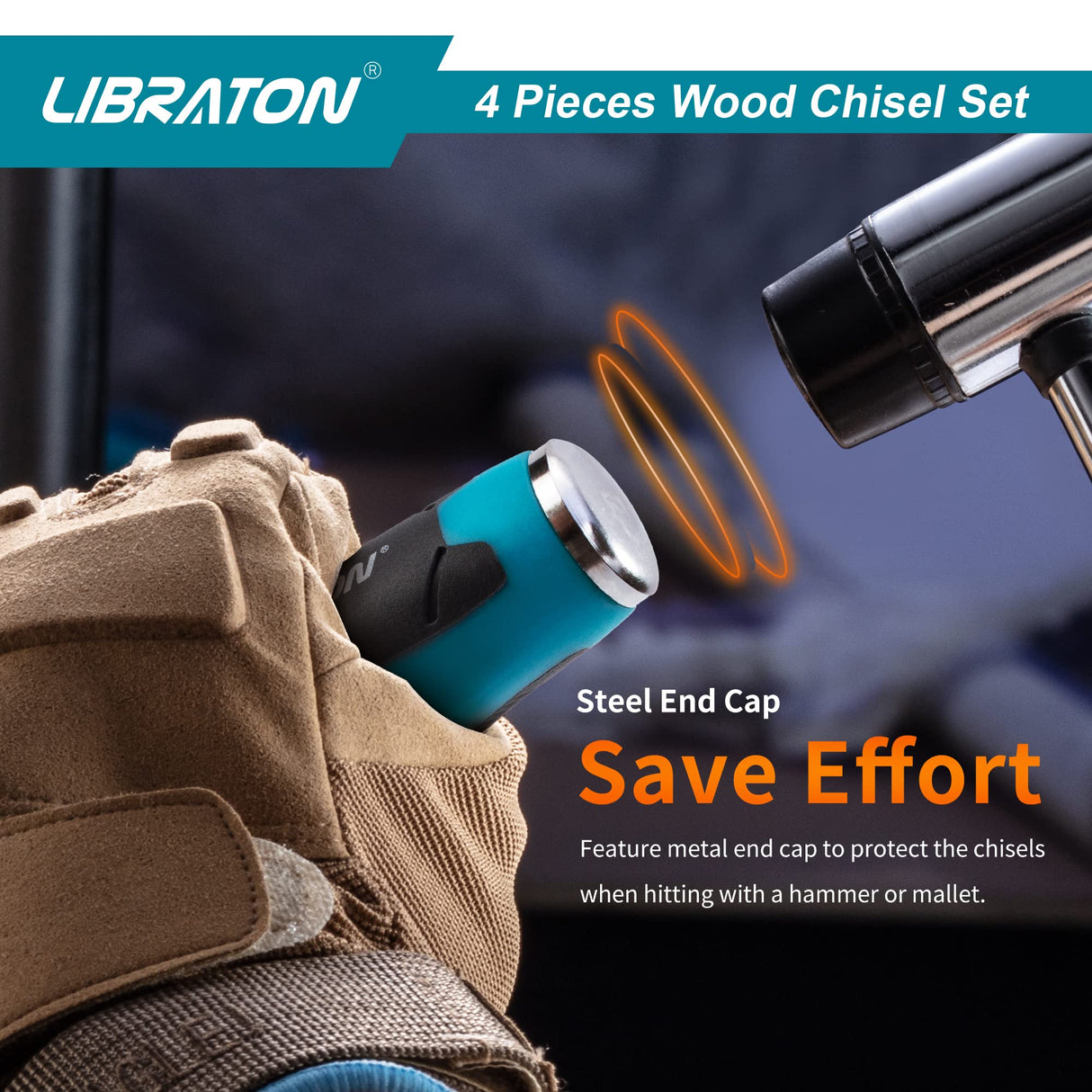 Chisel Set, Wood Chisel Set, Wood Chisel Tool Set for Woodworking, Wood Chisels, Chrome Vanadium Steel Chisel with Storage Pouch, 1/4"(6mm), 1/2"(13mm), 3/4"(19mm), 1"(25mm) LIBRATON