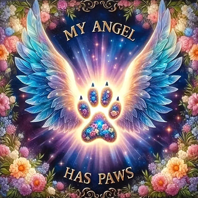 MOMDEDP 5D Angel Diamond Painting Kits for Adults, Angel Wings Flowers Diamond Art Kit for Beginners, Angel Paws DIY Full Round Diamond Art Craft Kits for Adult for Wall Decor 12x12 Inch