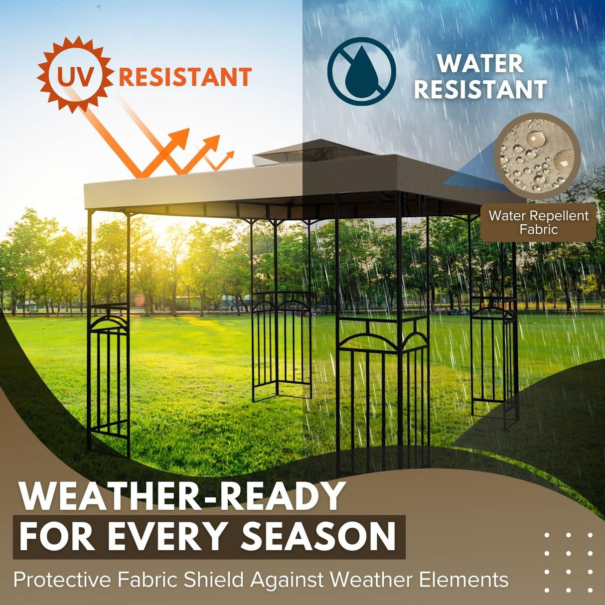 Flexzion 10'x10' Gazebo Replacement Canopy Top Cover (Beige) - Dual Tier with Plain Edge Polyester UV30 Water Resistant for Outdoor Garden Patio Pavilion Sun Shade Flexzion