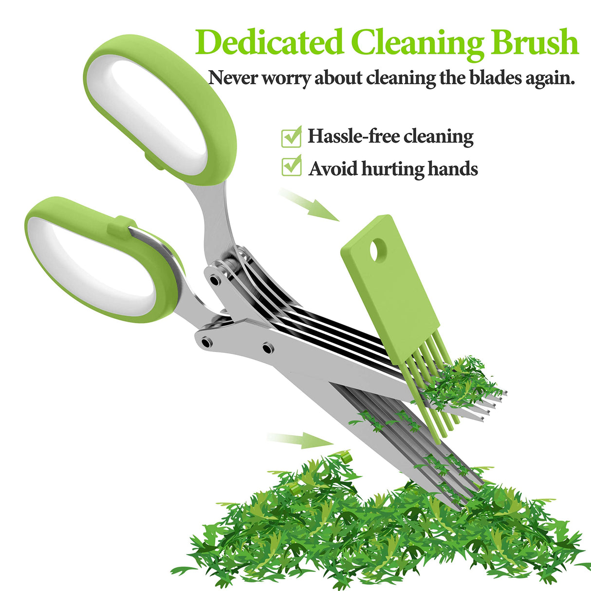 Herb Scissors, Kitchen Herb Shears Cutter with 5 Blades and Cover, Sharp Dishwasher Safe Kitchen Gadget – Green JOFUYU