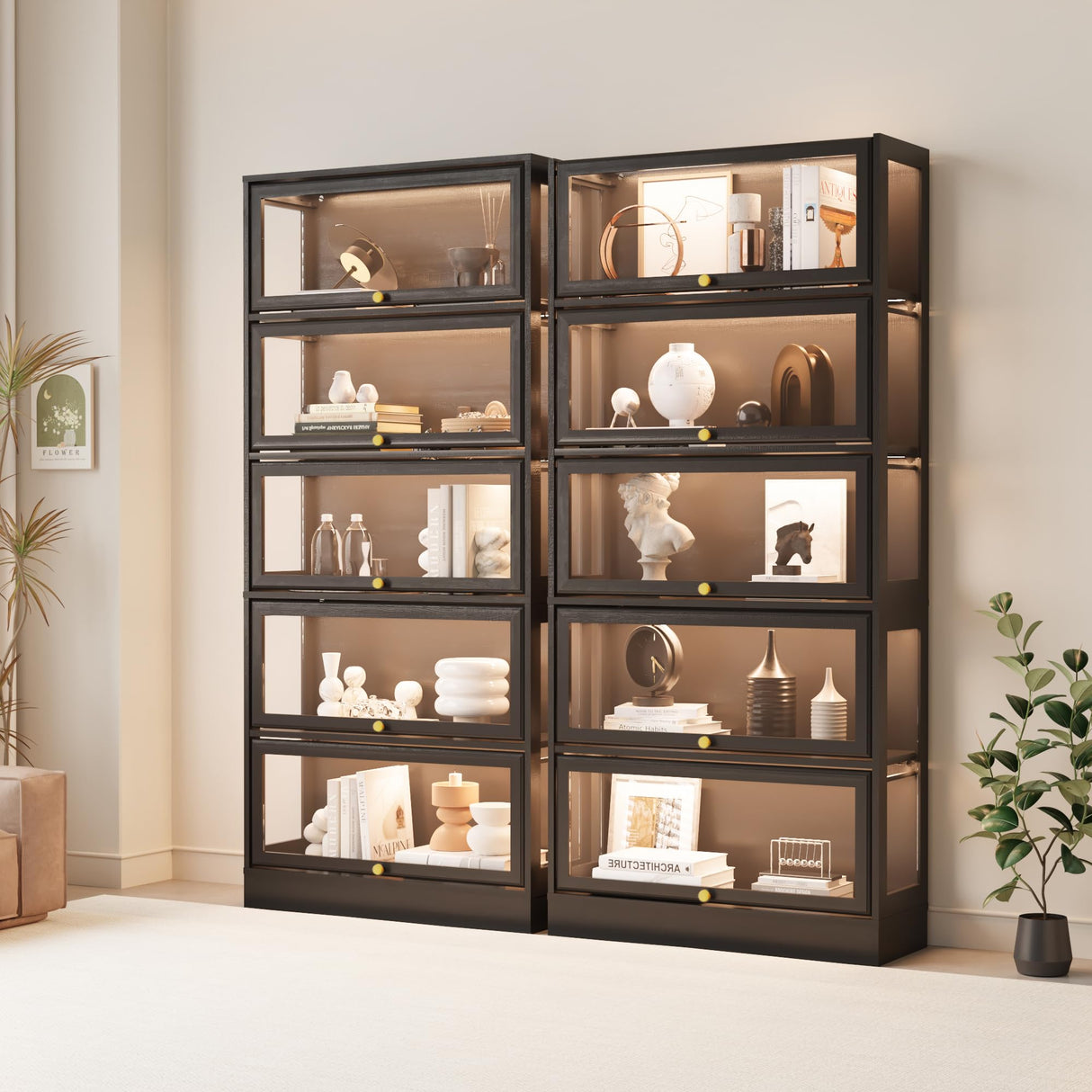 BONITURE Display Cabinet with Acrylic Glass Doors,5-Tiers Curio Cabinet with LED Lighting for Collectibles, Collectibles Toy Organizers Rack & Display Shelf Display Case Storage Cabinet, Black BONITURE